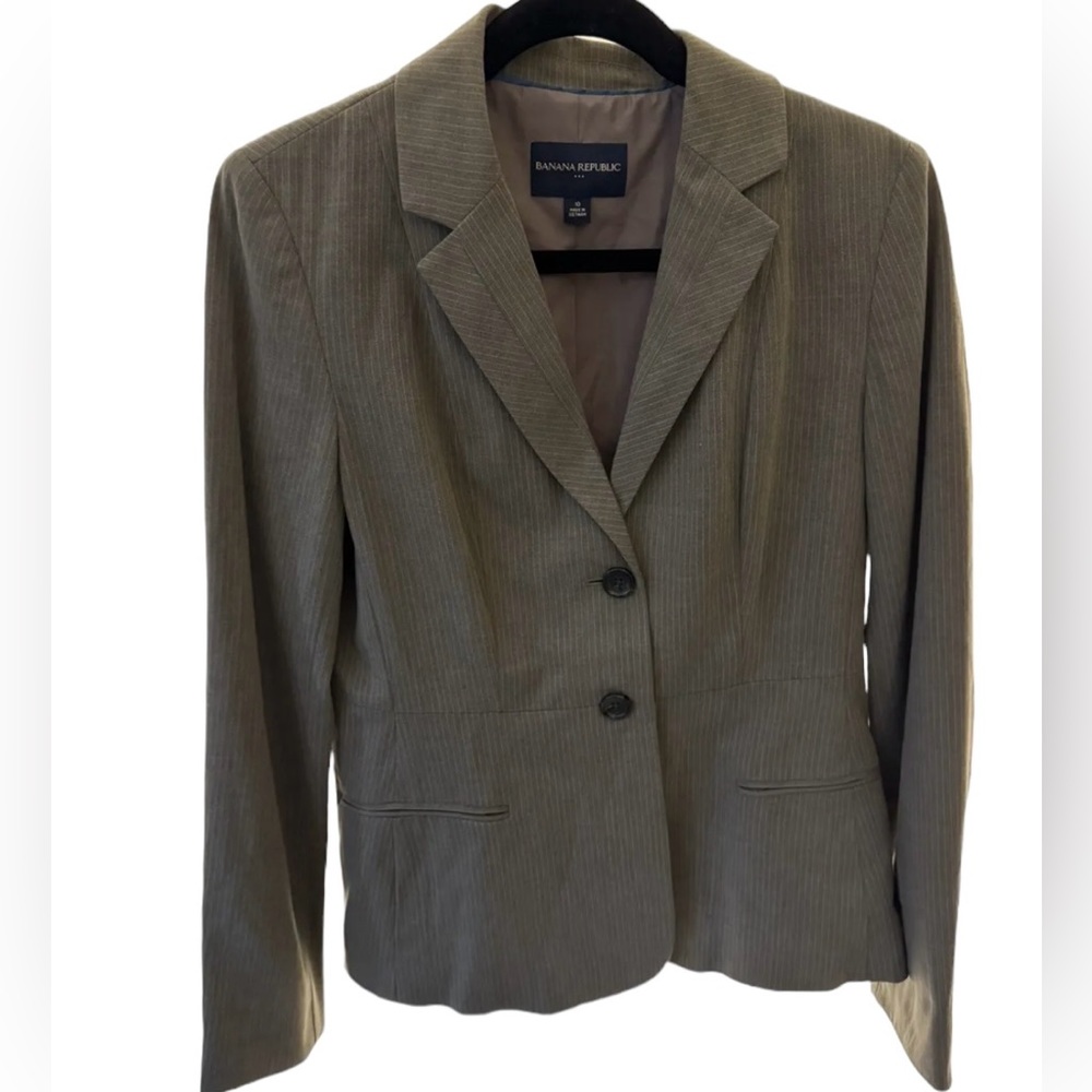 Banana Republic Pinstripe Brown Blazer Size 10 Long Sleeve